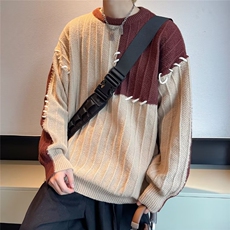 毛衣男秋冬撞色拼接设计感小众慵懒风套头针织衫毛线衣MA6008，男装针织衫/毛衣，星座1116A-1（原606A）