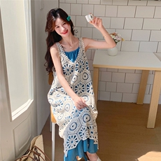 2025夏季新款现货主推度假风镂空罩衫两件套2C087-719-P145-K215，女装连衣裙，2C087