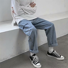 现货牛仔裤男新款韩版宽松潮流港风直筒九分休闲裤子P35，男装牛仔裤，星座410-7