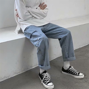 现货牛仔裤男新款韩版宽松潮流港风直筒九分休闲裤子P35图片