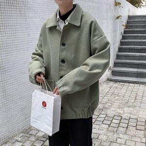 秋冬男士港风ins纯色加厚短款男呢料棉衣A071-Y05-P115，男装风衣，电商A071