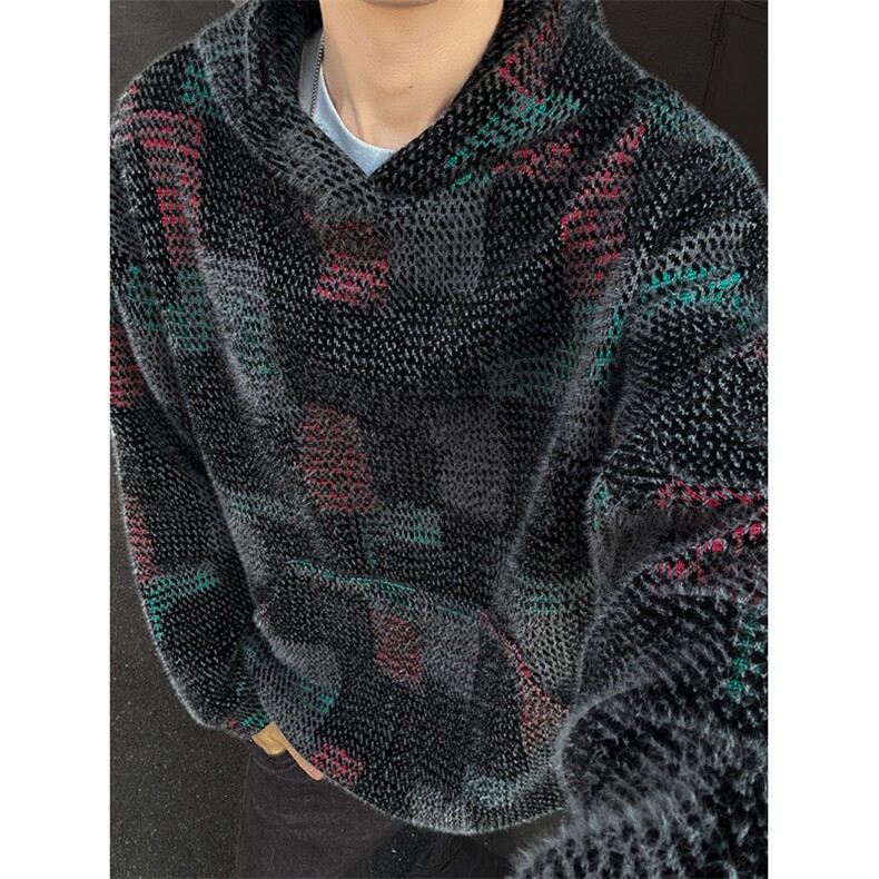 YK86124-P65腈纶45%锦纶24.3%聚酯纤维30.7%美式复古针织连帽卫衣,男装卫衣,电商A086-1