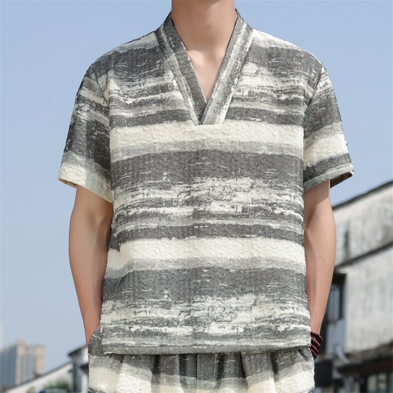 2025夏季新款风男装衬衣新中式金属盘扣水墨复古衬衫 C96-P60图片