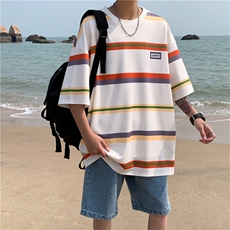 新款条纹港风日系ins韩版潮流原宿夏季宽松短袖现货T100-P20，男装T恤，星座512-2