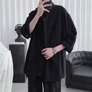 C1020/P28现货夏季韩版潮衬衣立领五分短袖衬衫七分袖大码男控38图片