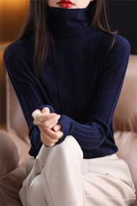 秋冬堆堆高领羊毛衫女针织打底衫长袖纯色坑条毛衣内搭上衣套头图片