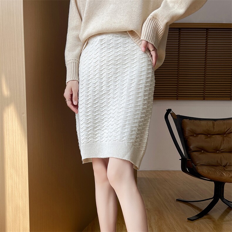 复古绞花重工女士羊毛半身裙羊毛柔软舒适，女装半身裙，浩新羊绒
