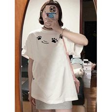 美式涂鸦脚印印花短袖t恤男女2025夏季小众宽松百搭上衣T400，男装T恤，星座1116A（原606A-3）