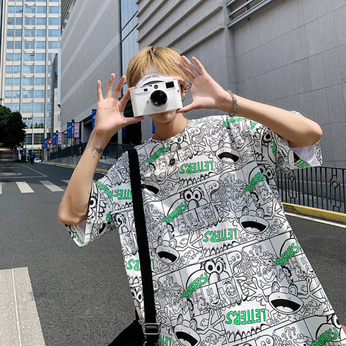 夏季港风T恤男宽松满印花中性风t恤情侣款DS-A160-1-T106-P30,男装T恤,电商C323-1