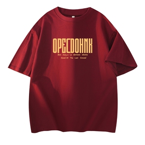 抖音得物供货现货210克宽松纯棉美式潮牌印花落肩袖纯棉T恤AT2132图片