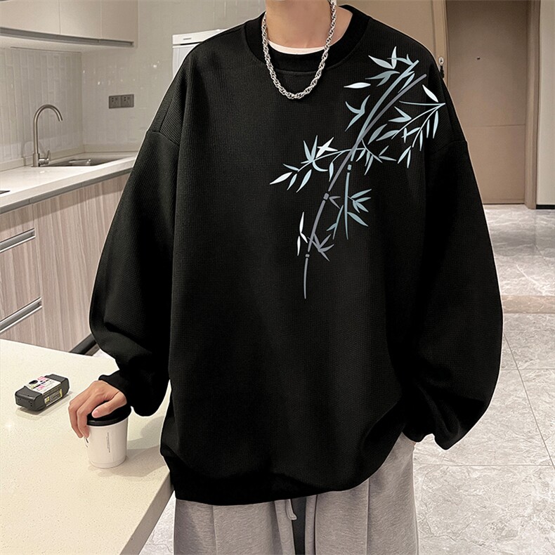 5XL华夫格卫衣男大码胖子圆领长袖t恤 HW76393-P30加绒款-P40图片