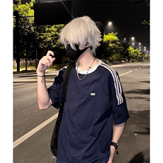 抖音得物供货240克宽松纯棉美式潮牌印花三杠半织带短袖T恤AT1606，男装T恤，电商A443
