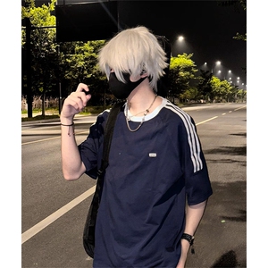 抖音得物供货240克宽松纯棉美式潮牌印花三杠半织带短袖T恤AT1606图片