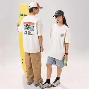 2025夏季新款男装日系潮牌纯棉印花圆领宽松短袖休闲T恤T956-F41图片