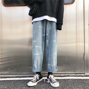 现货韩版潮流九分牛仔裤港风直筒裤休闲百搭老爹裤1008-1-k35-p38，男装牛仔裤，星座1008-1