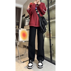 秋冬黑色加绒加厚宽松直筒垂感牛仔裤男休闲长裤K369-P50加绒P60，男装牛仔裤，星座205