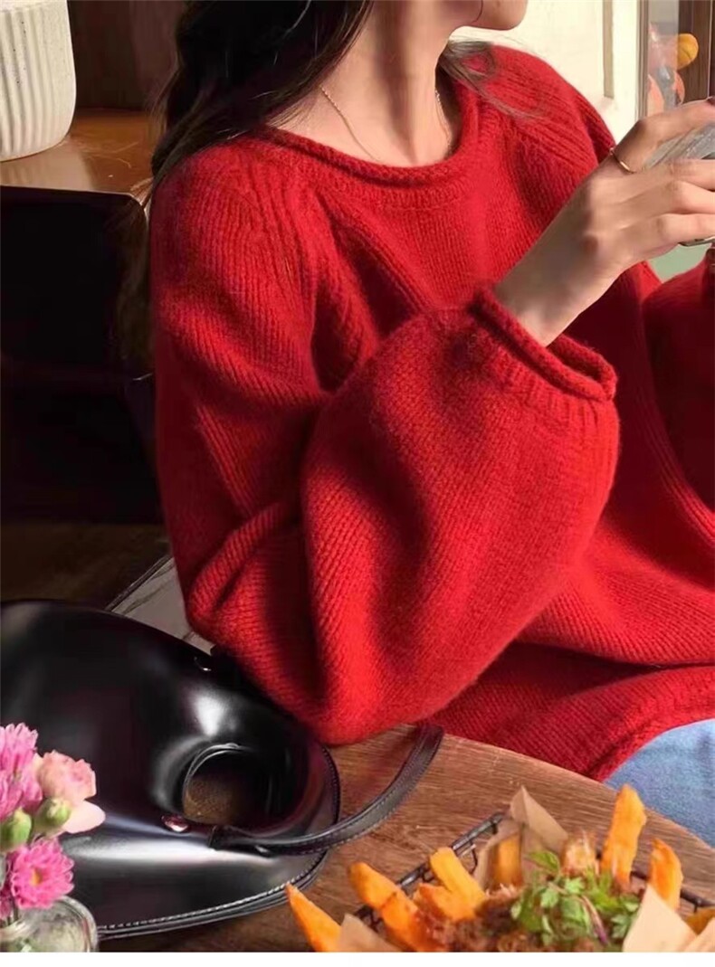 纯色套头圆领2024年秋季长袖休闲针织衫,女装羊毛衫,冀清阳荣