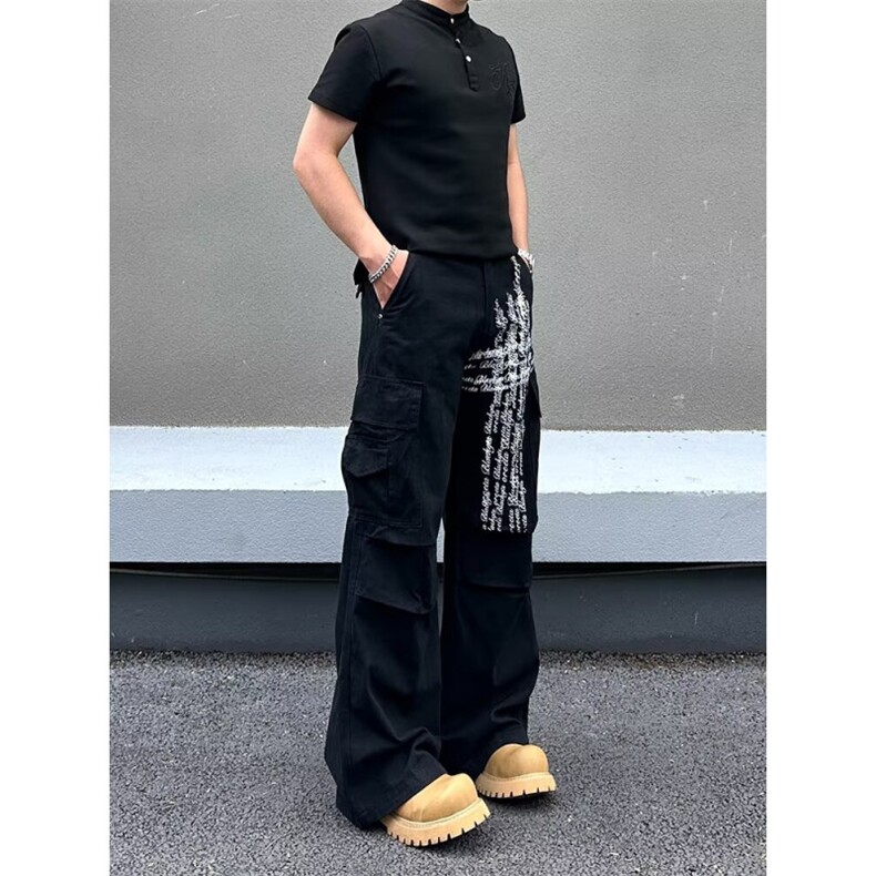 美式复古水洗十字架印花工装裤男女高街潮牌阔腿裤s7138p49,男装工装外套,星座1112-1