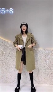 2021秋季新款休闲宽松后抽绳双口袋大版风衣外套图片