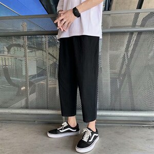 新款夏季男士韩版九分休闲裤港风潮流薄款宽松棉麻男裤潮G25-P35图片