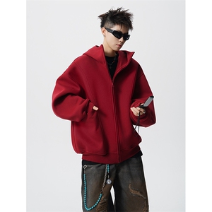 8XL-M 休闲复古潮美式重磅连帽宽松安克拉红色卫衣外套WY34P8图片