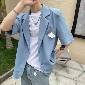 社会风秋宽松纯色贴标休闲西装夹克痞帅B297-7711-P75控105图片