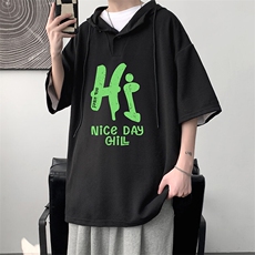 LD54418-P45NASA连帽短袖t恤男大码胖子带帽五分袖中袖，男装T恤，电商A040