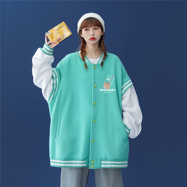 中性风2023秋季新款奶茶图案印花情侣棒球服夹克G552p75控98,男装夹克,A247A