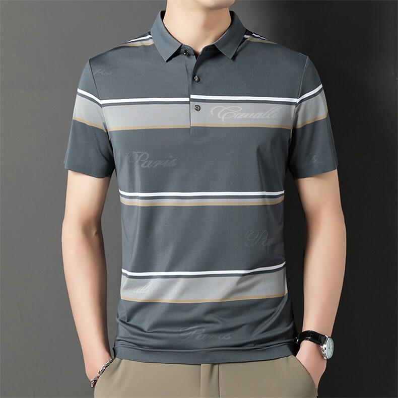 男士短袖T恤休闲商务条纹翻领POLO衫中年装T恤上衣CK86311-P80,男装Polo衫,星座1105-3