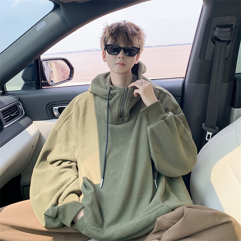 8XL-M大码摇粒绒卫衣套头连帽半拉链宽松美式复古外套WY9103/P68,女装短外套,电商B238