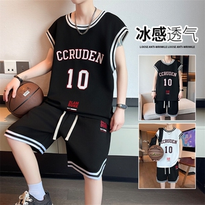 夏季背心短裤套装潮牌无袖t恤篮球运动两件套6173特P40控68图片