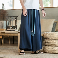 夏季宋裤绣花阔腿裤大摆裙裤改良汉服复古风男女K90/P85，男装民族服装，钱塘713