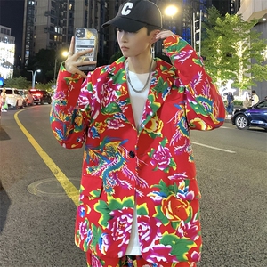 XZ01秋装文艺男大码宽松西服东北大花潮牌开衫男女新中式民族特色图片