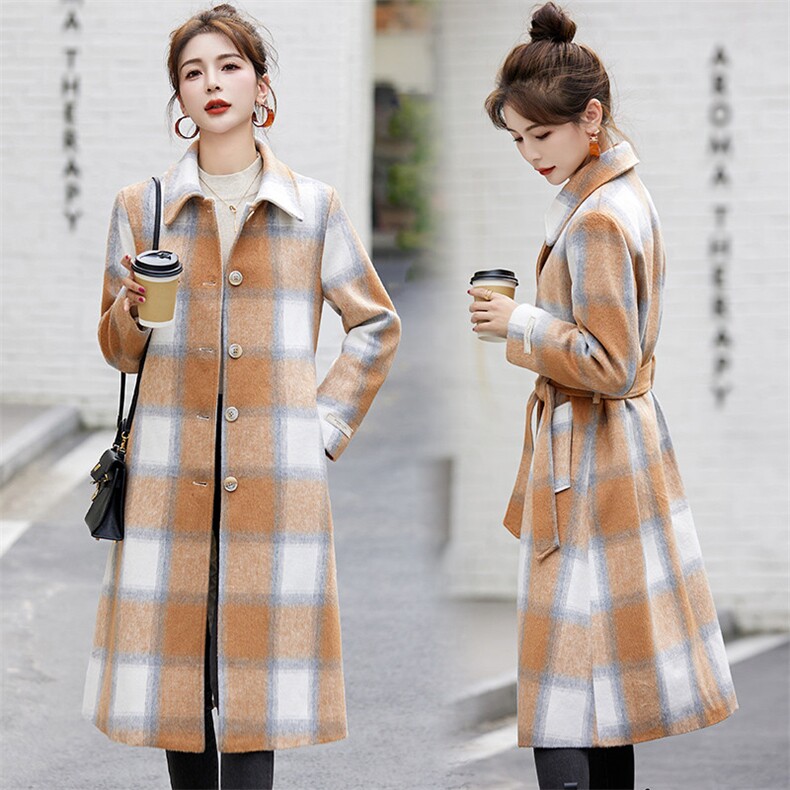 2023冬季加棉新款时尚优雅中长款毛呢大衣保暖气质毛呢外套，女装毛呢外套，罗腾