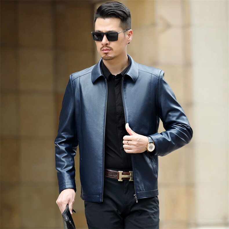 翻领纯色免烫皮衣冬季新款中年爸爸装休闲冬季加厚保暖男士外套，男装皮衣，电商B212（原钱塘6029）