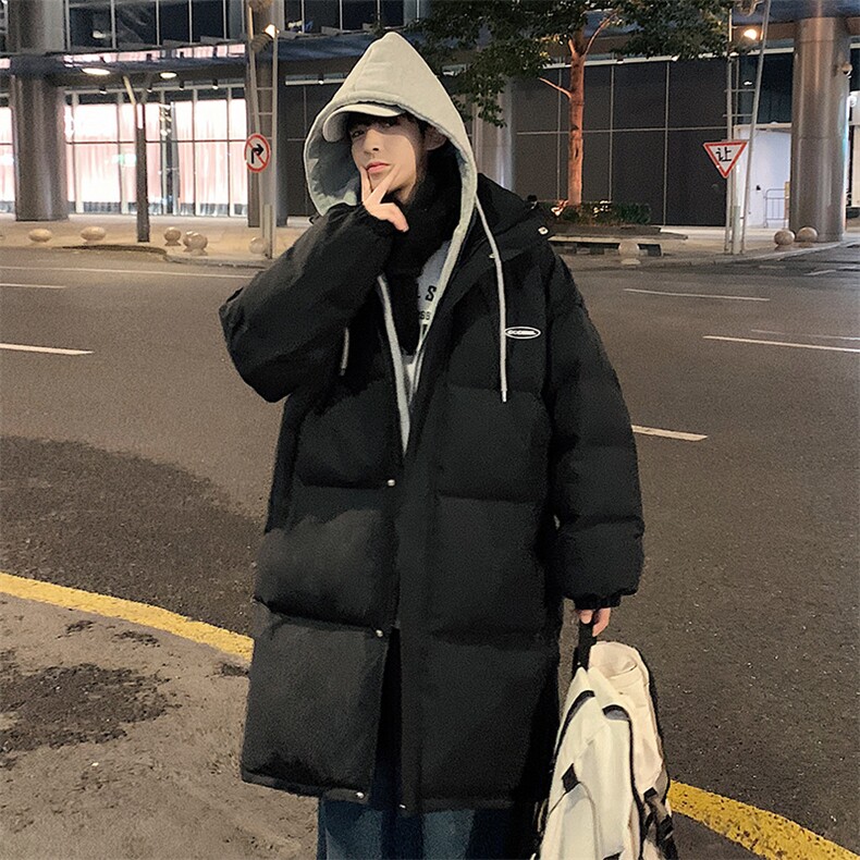 新款假两件拼接中长款情侣装棉衣加厚连帽棉服A071-Y296-P135,男装棉衣,电商A071