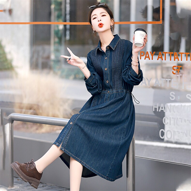 欧货牛仔连衣裙女2025春季新款时尚减龄复古港风宽松显瘦衬衫裙子,女装连衣裙,丽影随形