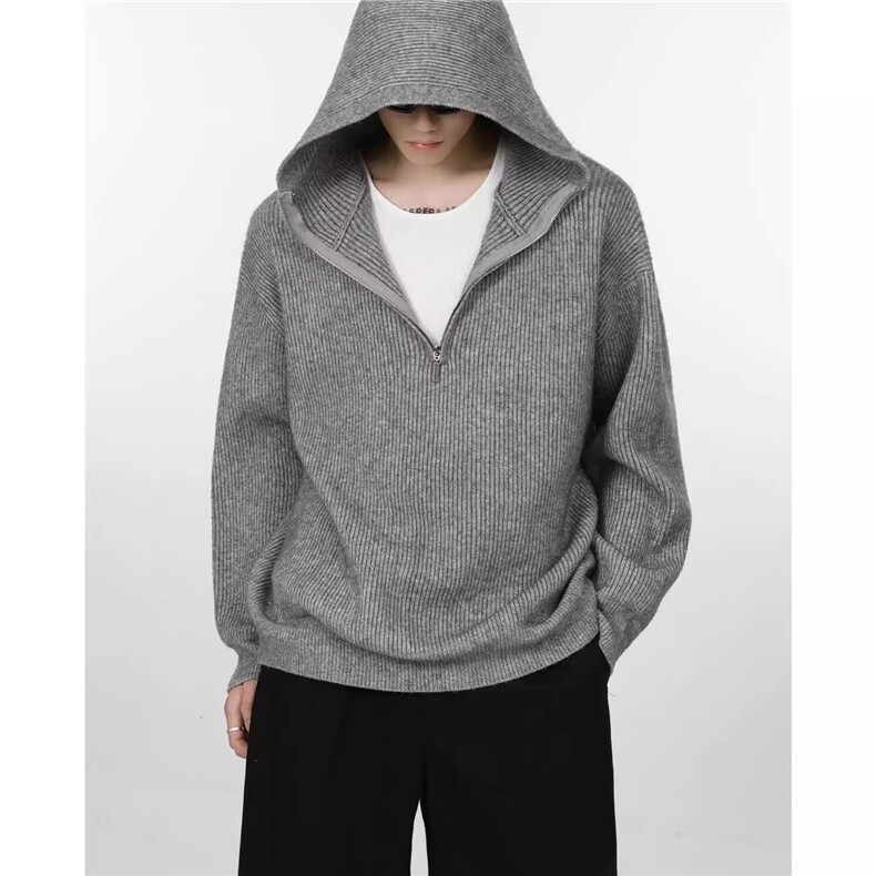 秋冬纯色半拉链连帽外套宽松百搭新款慵懒风套头毛衣潮MYL07 P63图片