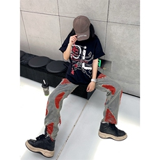 B221新景秋装美式ins高街暗黑小众假破洞牛仔裤LK22039-P65控88，男装牛仔裤，电商B221