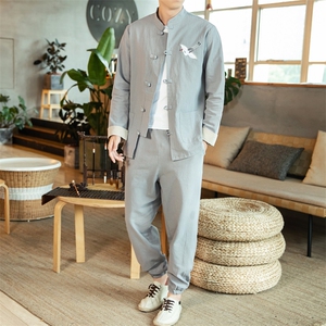 风唐装盘扣夹克男中式居士服宽松大码汉服套装男装 A818-P115图片