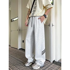 8XL-M重磅条纹运动卫裤特大码阔腿直筒长裤三条杠休闲裤KZ1946P55，男装休闲裤，电商B238