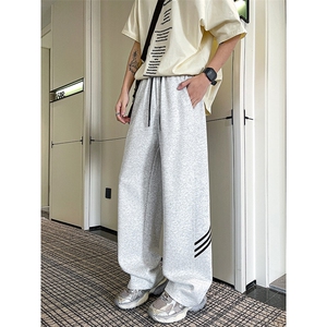 8XL-M重磅条纹运动卫裤特大码阔腿直筒长裤三条杠休闲裤KZ1946P55图片