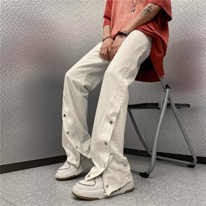 渐变色牛仔裤男潮欧美高街裤小众设计感复古排扣工装裤RK507-P57图片