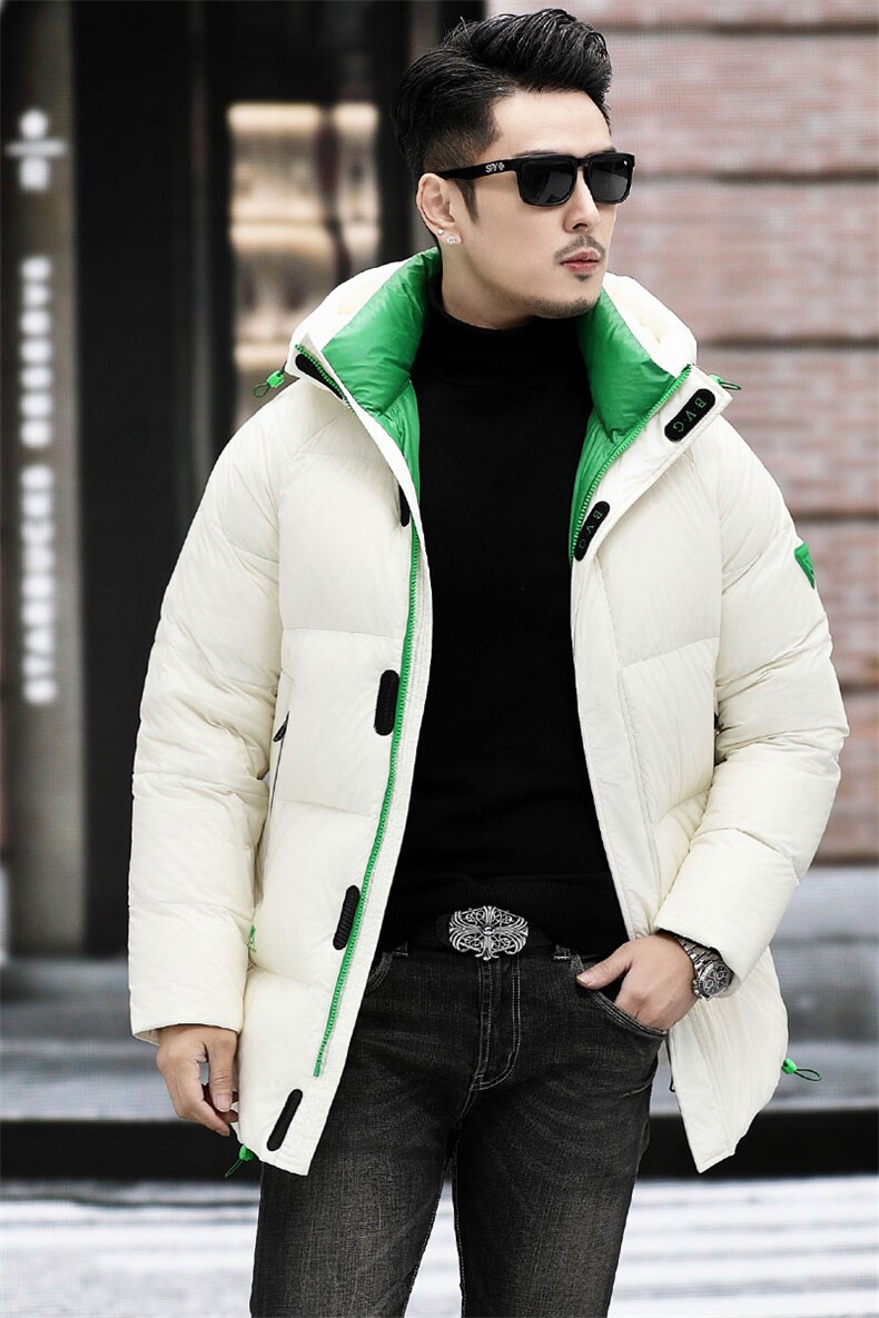 主推90%白鸭绒中年羽绒服外套男长款连帽青年亮面羽绒服外套大衣,男装羽绒服,钱塘723