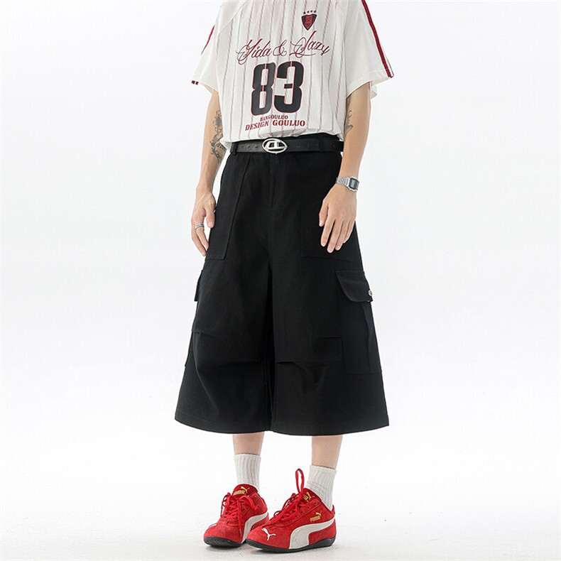 8XL-M褶皱工装牛仔短裤男夏季美式复古多口袋七分裤子QK27002P58,男装牛仔裤,电商B312