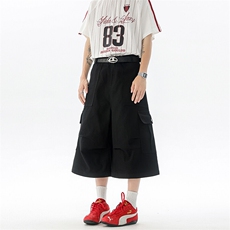 8XL-M褶皱工装牛仔短裤男夏季美式复古多口袋七分裤子QK27002P58，男装牛仔裤，电商B312