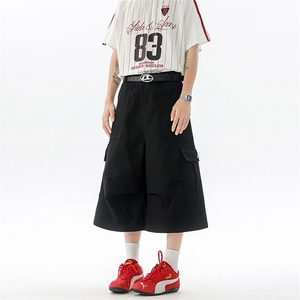 8XL-M褶皱工装牛仔短裤男夏季美式复古多口袋七分裤子QK27002P58图片