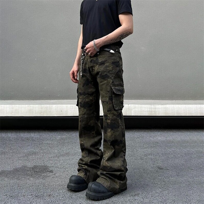 美式潮流cleanfit弯刀微喇工装裤窄版牛仔裤男vibe裤子K6531-P48,男装牛仔裤,星座412-3