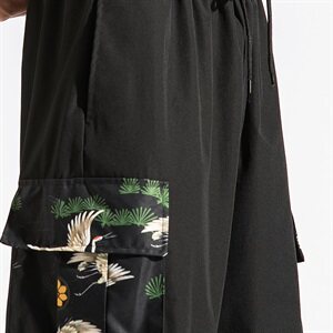 2021春秋季新款男装 风宽松仙鹤印花休闲裤白墙风图片
