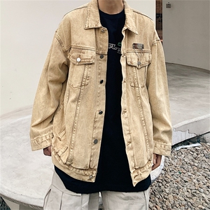 欧美高街vibe外套男春秋季美式复古水洗牛仔褂子棕色刺绣工装夹克图片